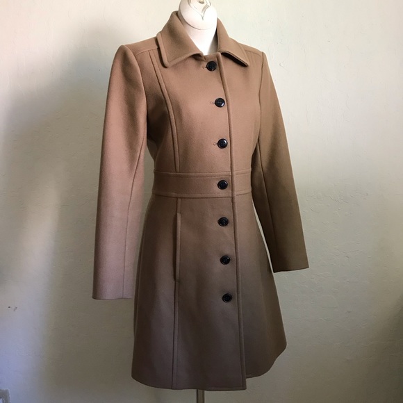 Theory A-Line Flared Classic Wool Pea Coat w/ Button Fronts P XS Beige Tan - Picture 2 of 4